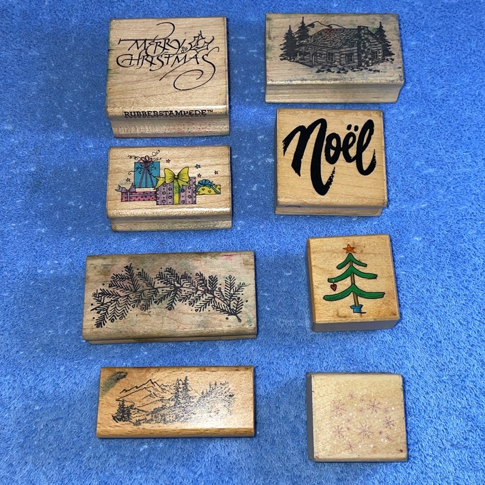 Retired Vintage Mounted Rubber Stamps.  8 Holiday Themed.